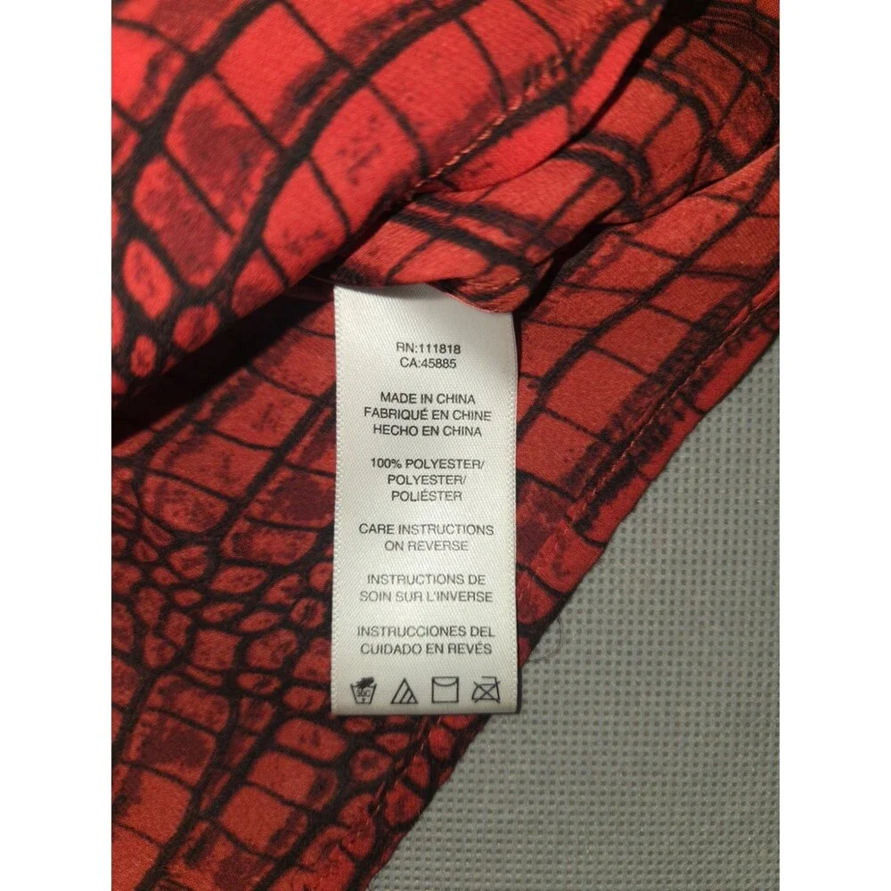 ​MICHAEL KORS Red Black Crocodile Print Blouse Women's Size Small S Long Sleeve